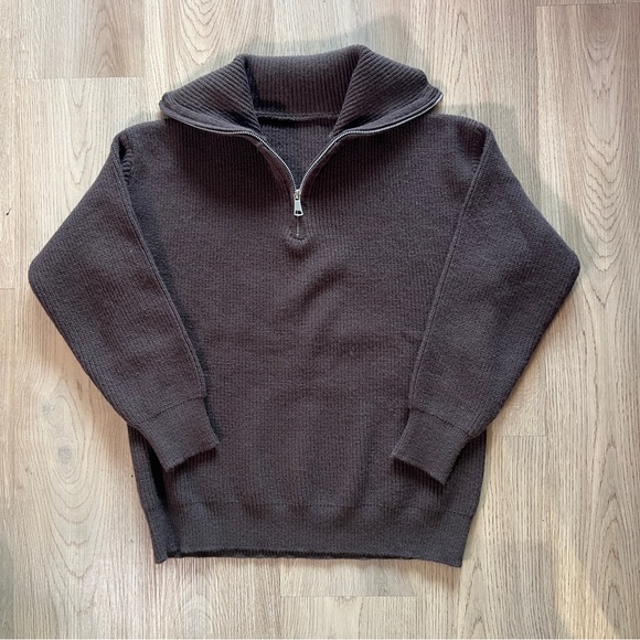 Henley 1/3 Zip Ribbed Sweater Brown SMALL - Picture 3 of 8